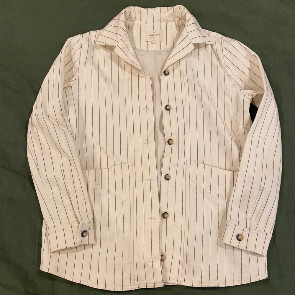 Cream Pinstripe Button-Front Jacket